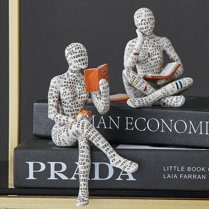 Handcrafted Abstract Humanoid Resin Sculpture in Three Poses