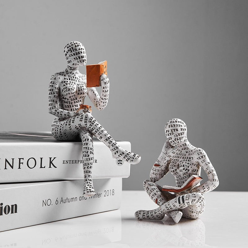 Handcrafted Abstract Humanoid Resin Sculpture in Three Poses