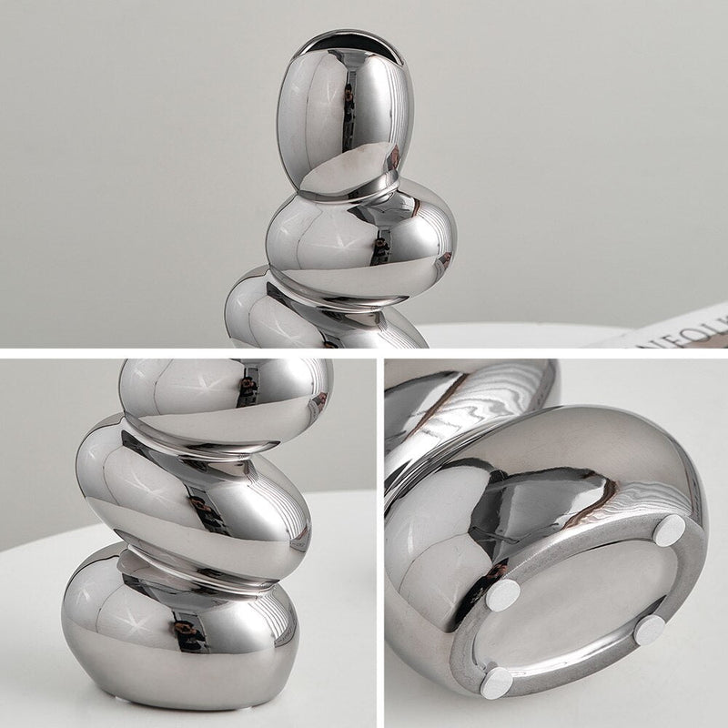 Stacked Pebble Ceramic Decorative Vase with Sculptural Design