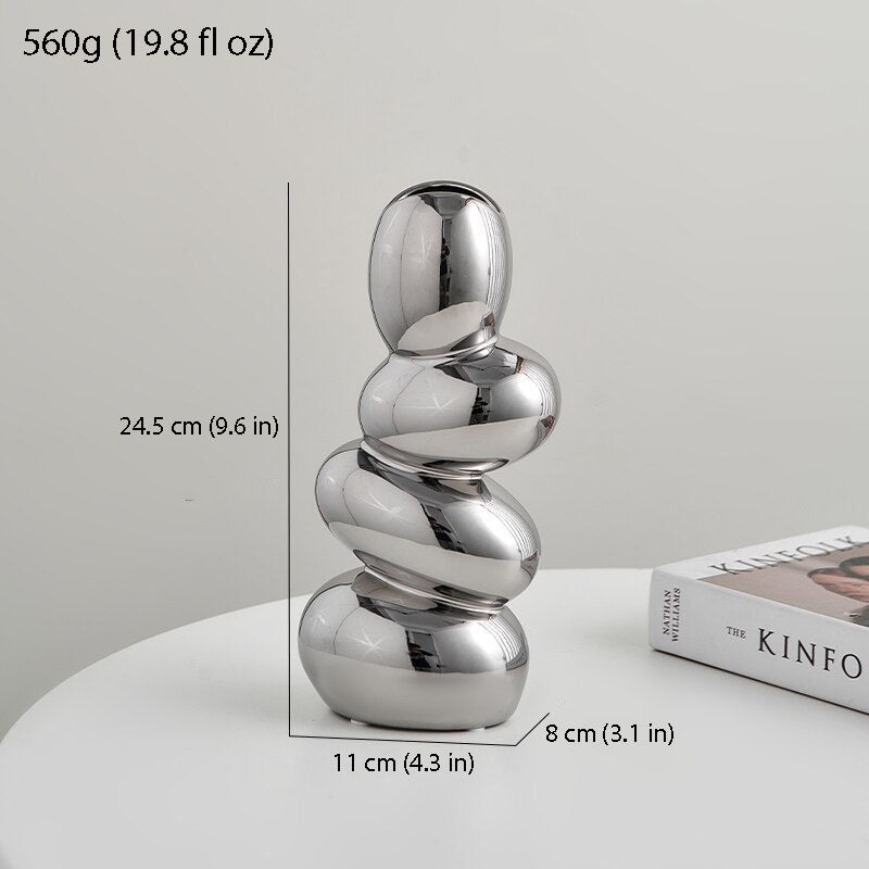 Stacked Pebble Ceramic Decorative Vase with Sculptural Design
