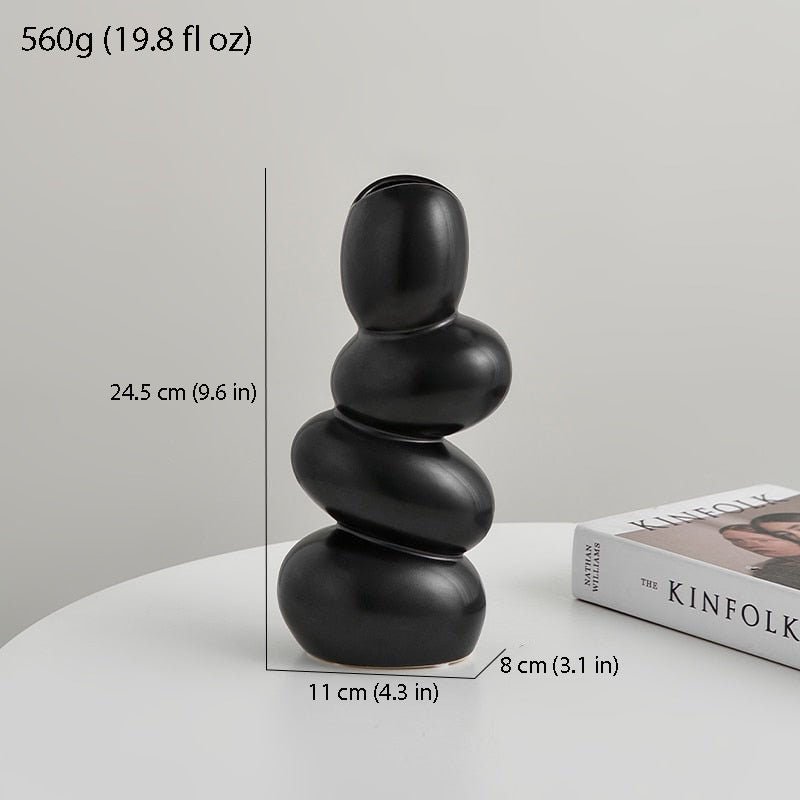 Stacked Pebble Ceramic Decorative Vase with Sculptural Design