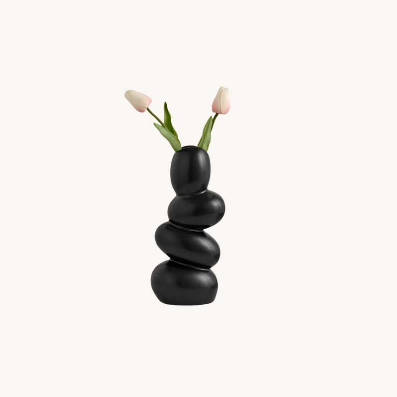 Stacked Pebble Ceramic Decorative Vase with Sculptural Design