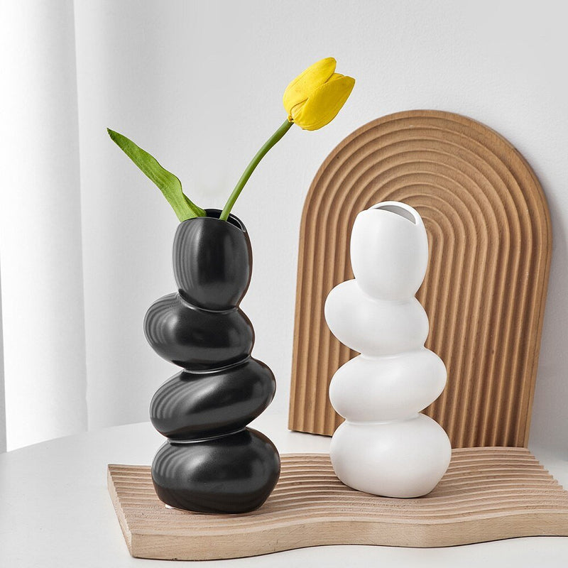 Stacked Pebble Ceramic Decorative Vase with Sculptural Design