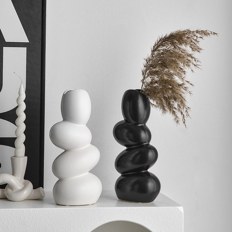 Stacked Pebble Ceramic Decorative Vase with Sculptural Design