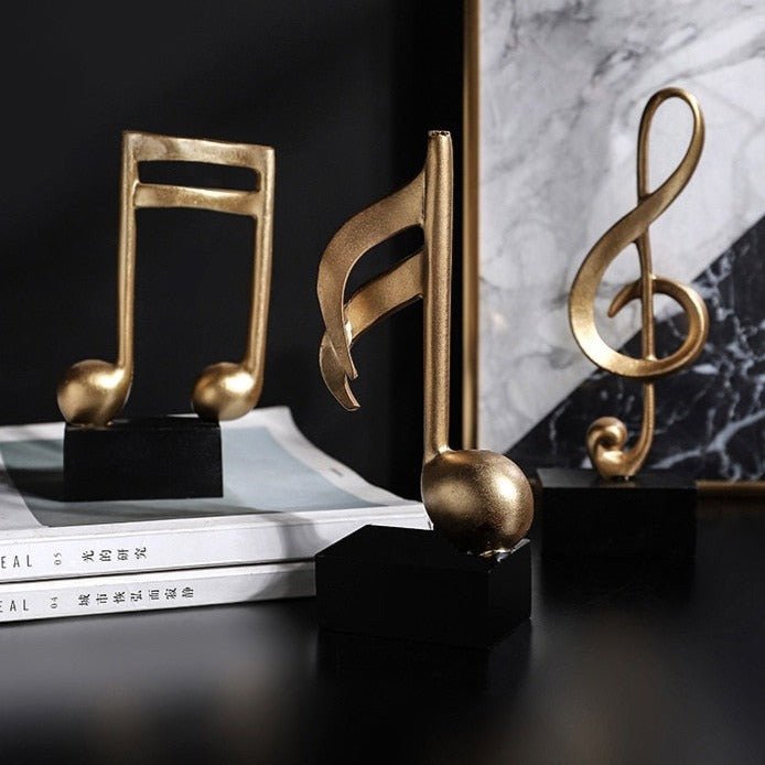 Gold Musical Note Resin Sculpture with Black Base