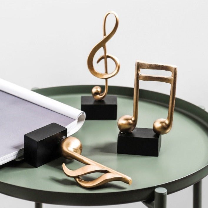 Gold Musical Note Resin Sculpture with Black Base