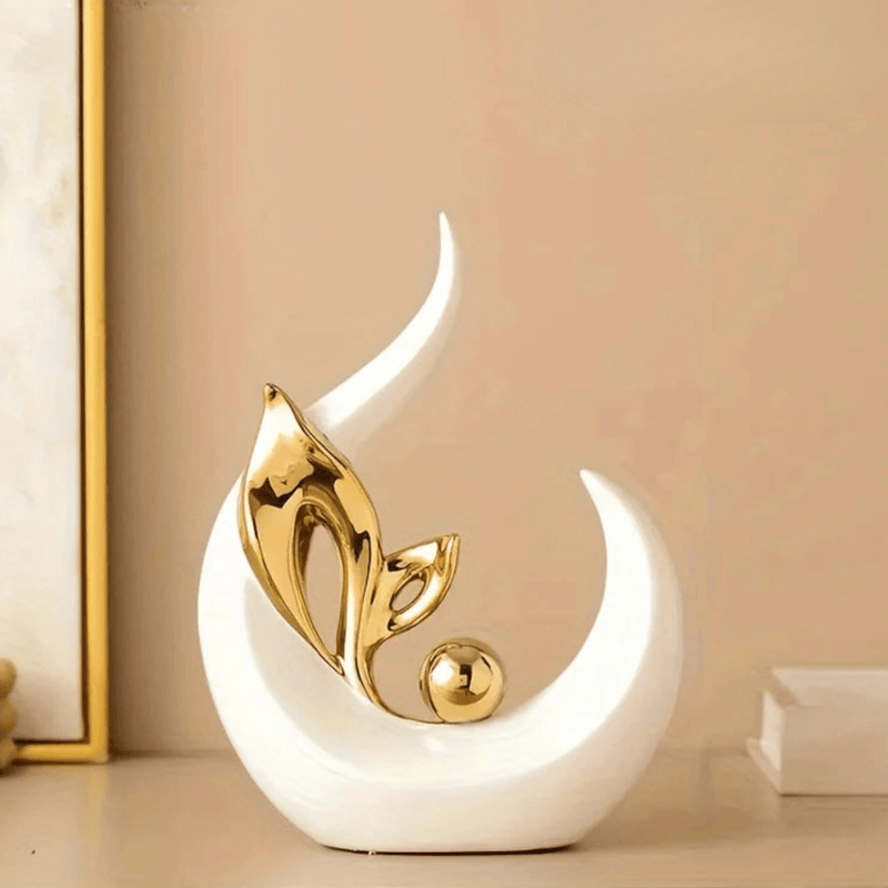 Abstract Flame Ceramic Sculpture with Gold Accent Detail
