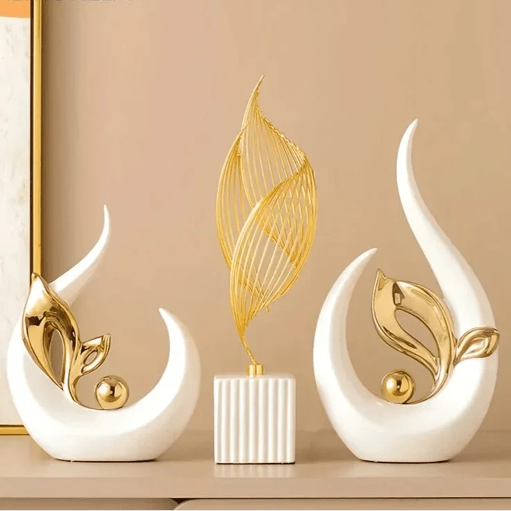 Abstract Flame Ceramic Sculpture with Gold Accent Detail