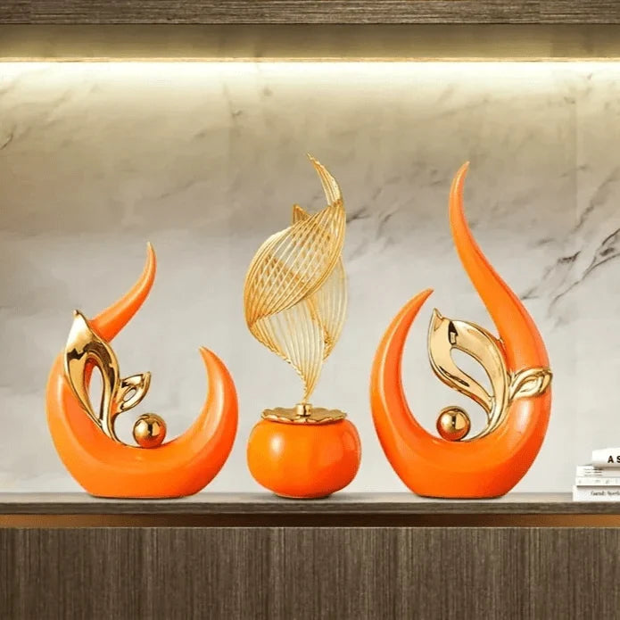 Abstract Flame Ceramic Sculpture with Gold Accent Detail