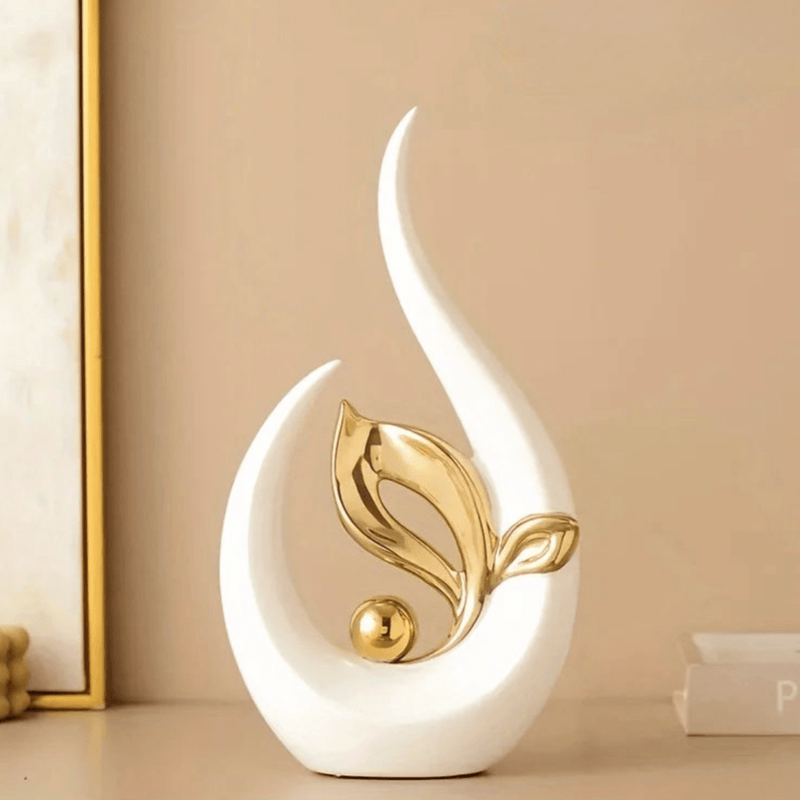 Abstract Flame Ceramic Sculpture with Gold Accent Detail