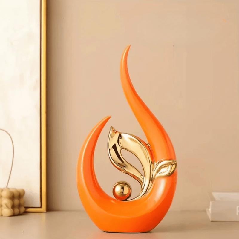 Abstract Flame Ceramic Sculpture with Gold Accent Detail