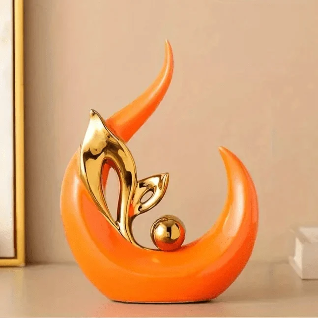 Abstract Flame Ceramic Sculpture with Gold Accent Detail