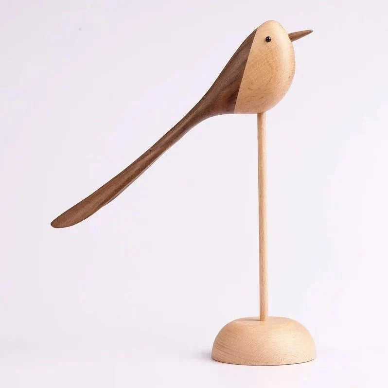 Carved Wooden Bird Sculpture with Long Sweeping Tail