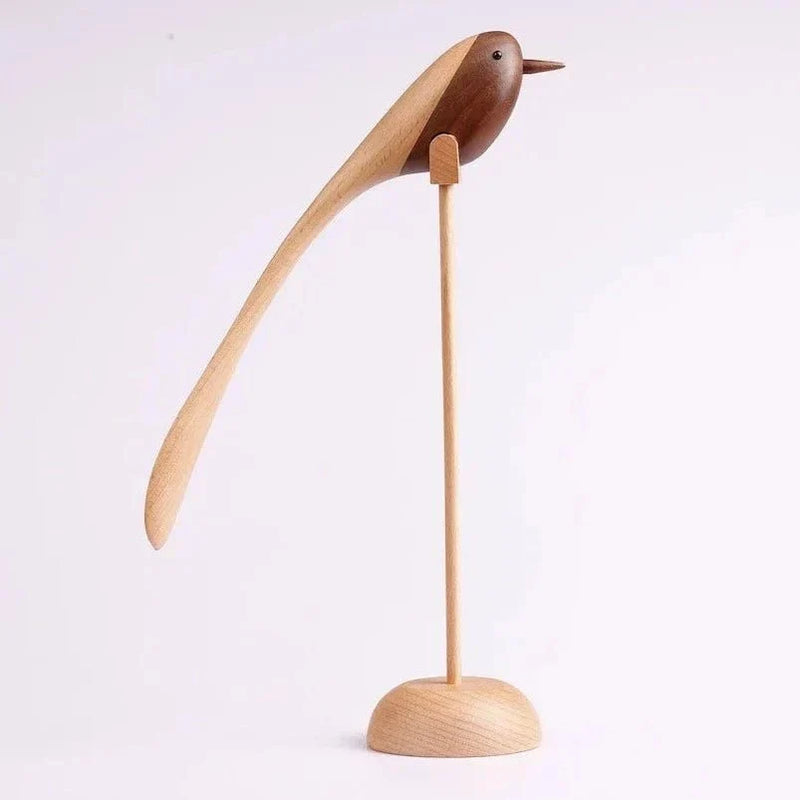 Carved Wooden Bird Sculpture with Long Sweeping Tail