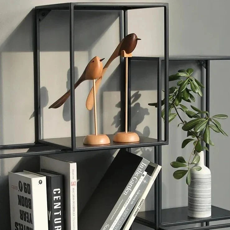 Carved Wooden Bird Sculpture with Long Sweeping Tail