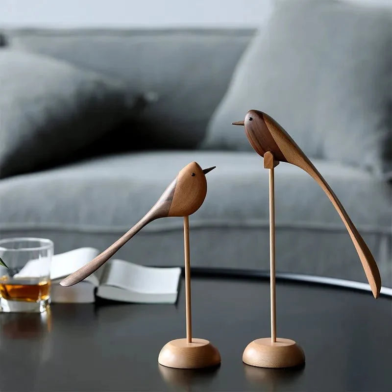 Carved Wooden Bird Sculpture with Long Sweeping Tail
