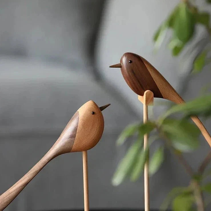 Carved Wooden Bird Sculpture with Long Sweeping Tail