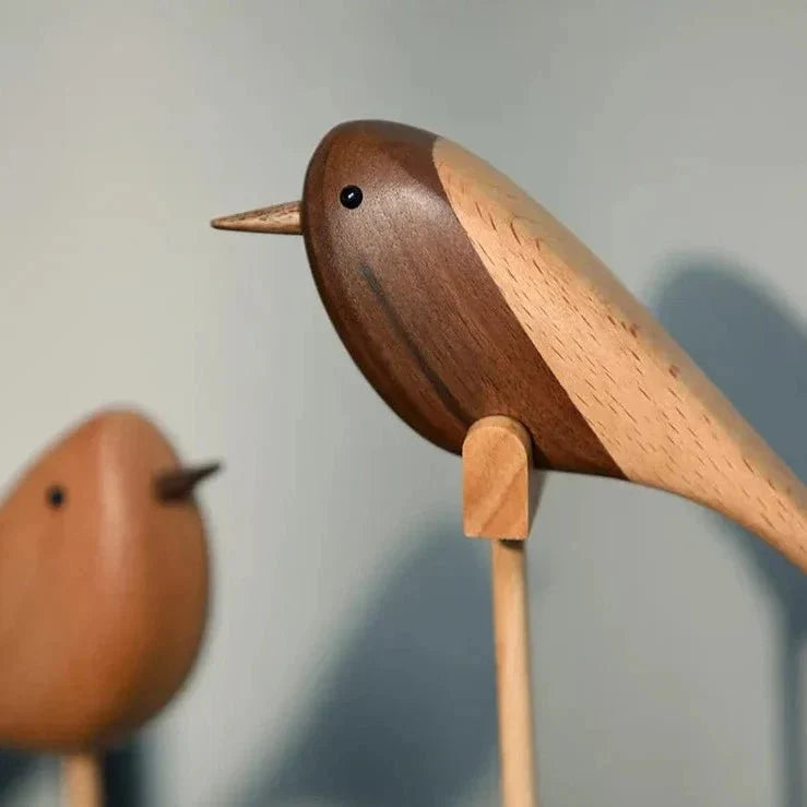 Carved Wooden Bird Sculpture with Long Sweeping Tail