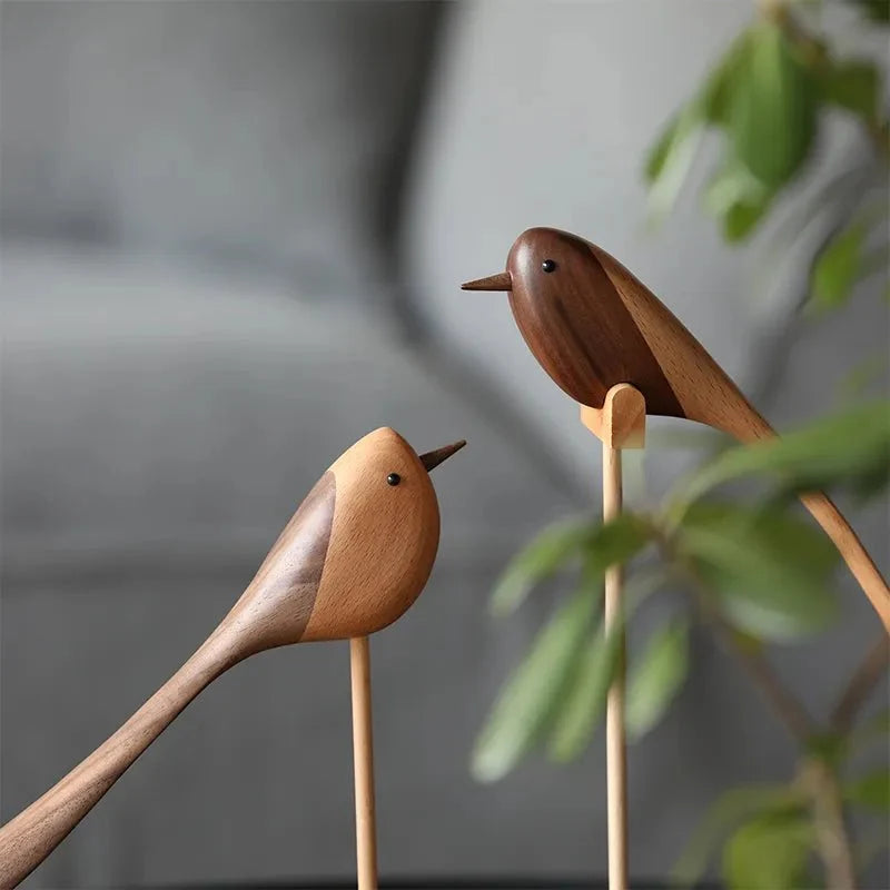 Carved Wooden Bird Sculpture with Long Sweeping Tail