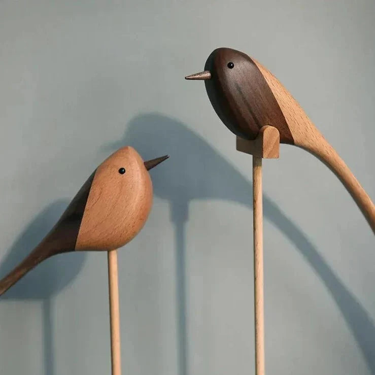 Carved Wooden Bird Sculpture with Long Sweeping Tail