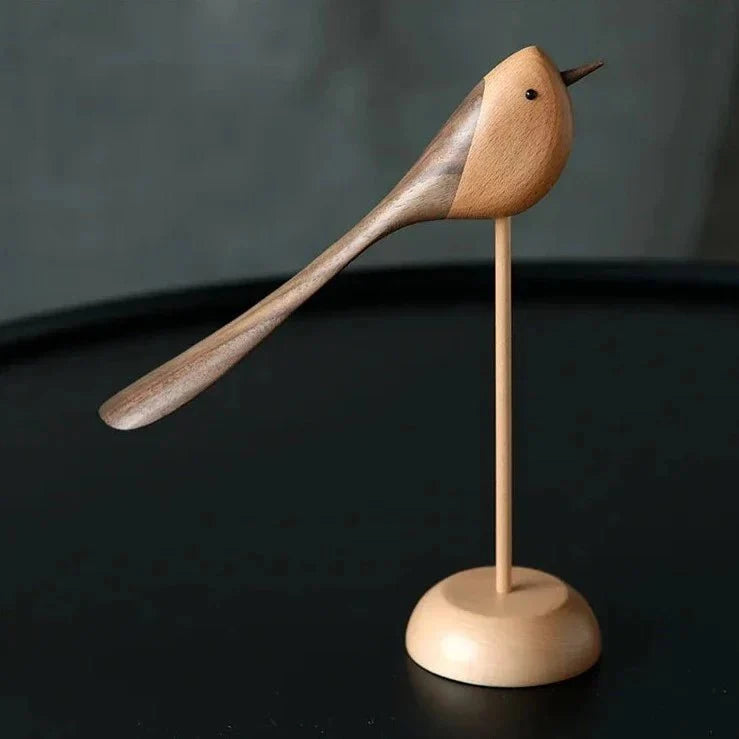 Carved Wooden Bird Sculpture with Long Sweeping Tail