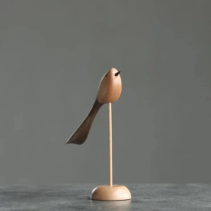 Carved Wooden Bird Sculpture with Long Sweeping Tail
