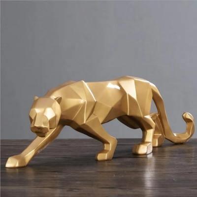 Geometric Faceted Panther Resin Decorative Sculpture