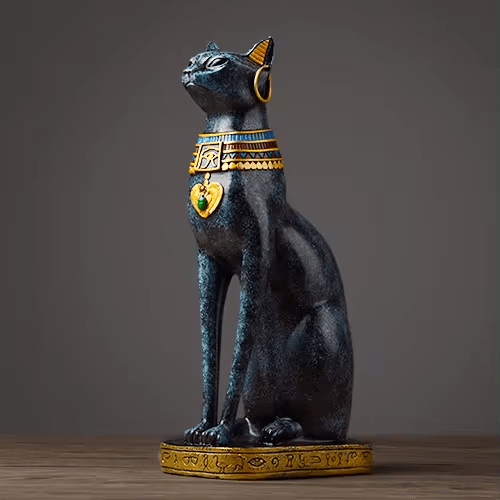 Egyptian Cat Resin Figurine with Gold Accent Details