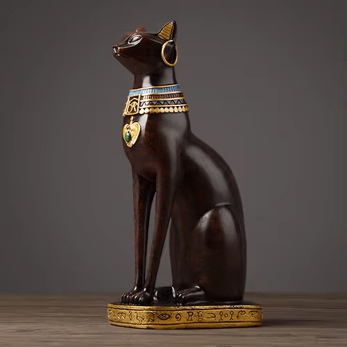 Egyptian Cat Resin Figurine with Gold Accent Details