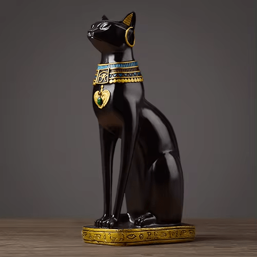Egyptian Cat Resin Figurine with Gold Accent Details
