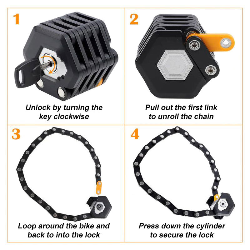 Foldable Bicycle Security Lock with Frame Mount & Keyed Locking System