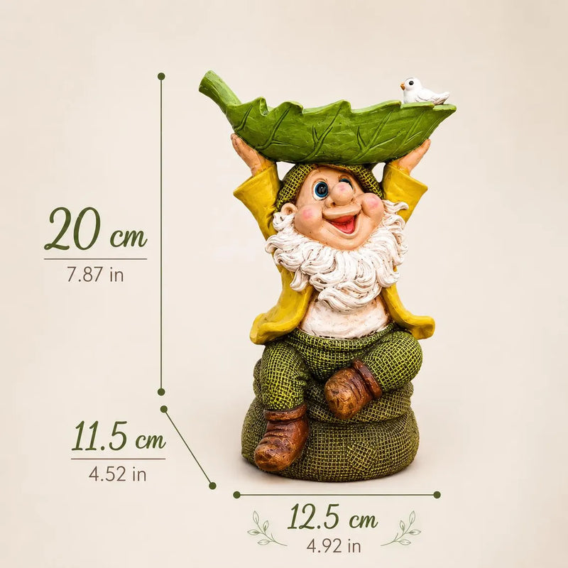 Decorative Garden Gnome with Leaf-Shaped Bird Feeding Bowl