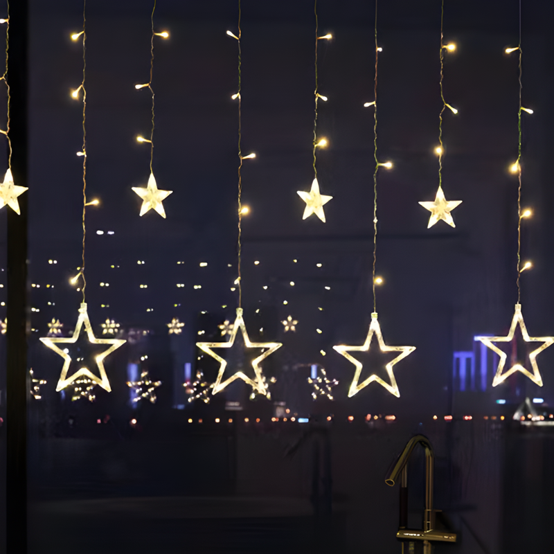 LED Star Curtain Lights with Timer Function for Decorative Displays