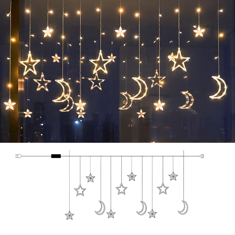 LED Star Curtain Lights with Timer Function for Decorative Displays