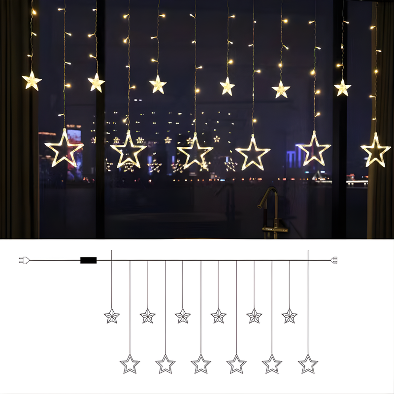 LED Star Curtain Lights with Timer Function for Decorative Displays