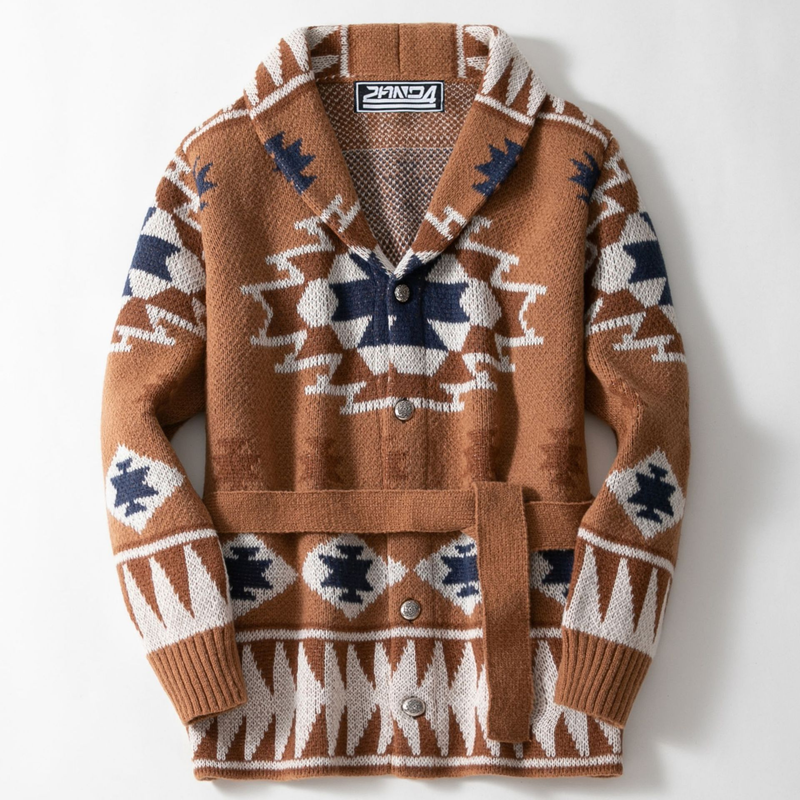 Men's Knitted Cardigan with Shawl Collar and Jacquard Pattern – Warm, Comfortable and Stylish