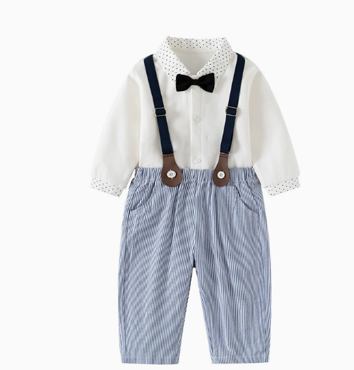 Chic Boys' 3-Piece Suit – Blue Shirt, Waistcoat and Trousers with Bow Tie