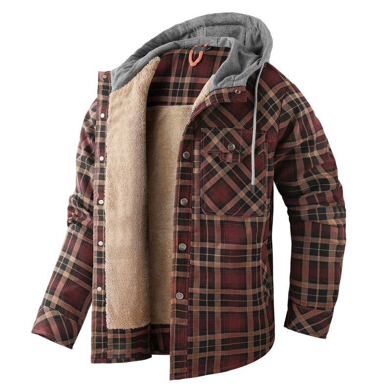 Padded Men's Flannel Jacket with Hood – Warm, Breathable and Practical