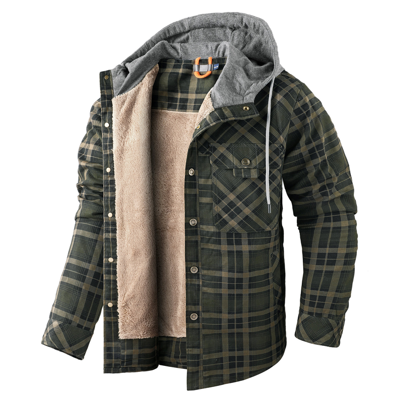 Padded Men's Flannel Jacket with Hood – Warm, Breathable and Practical