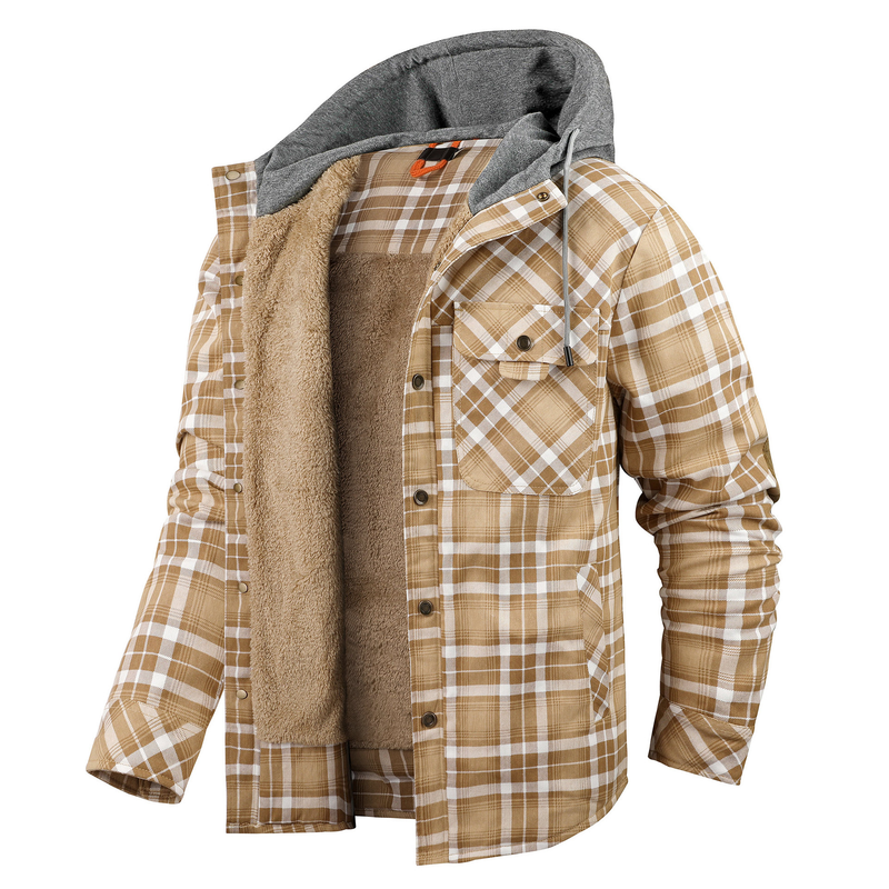 Padded Men's Flannel Jacket with Hood – Warm, Breathable and Practical