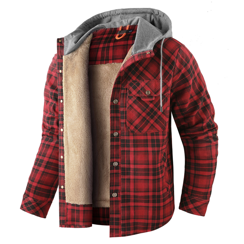Padded Men's Flannel Jacket with Hood – Warm, Breathable and Practical