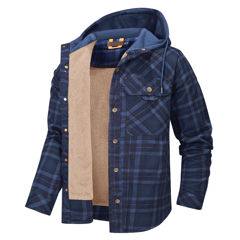 Padded Men's Flannel Jacket with Hood – Warm, Breathable and Practical