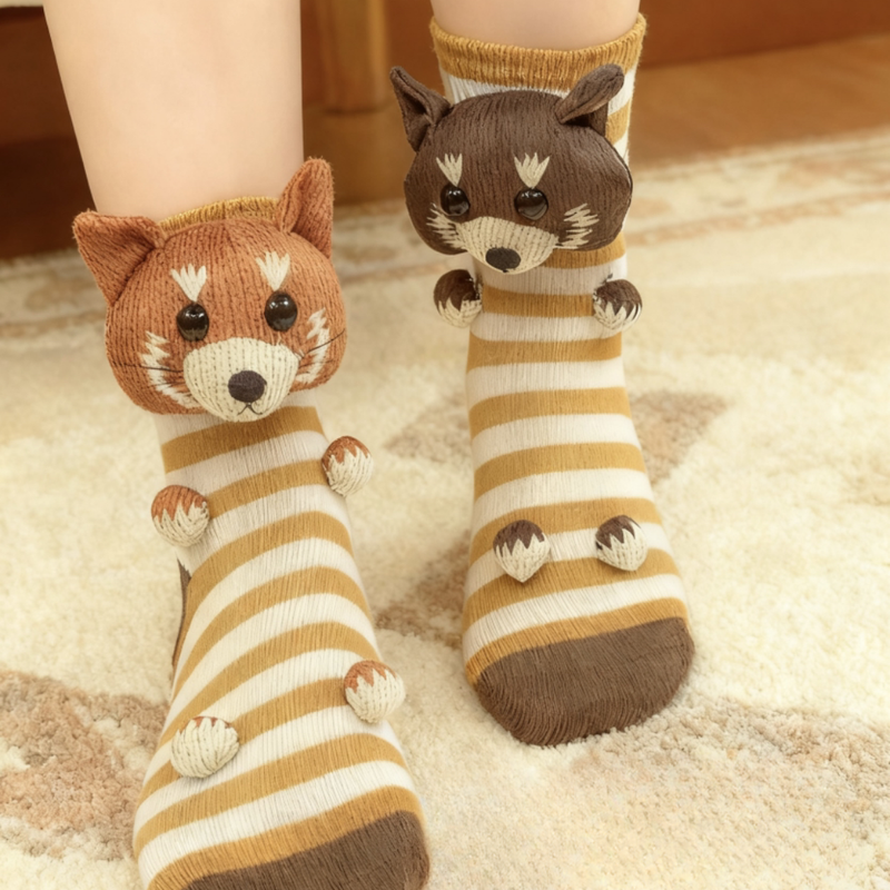 Unisex house socks with 3D animal design and non-slip – Warm and comfortable