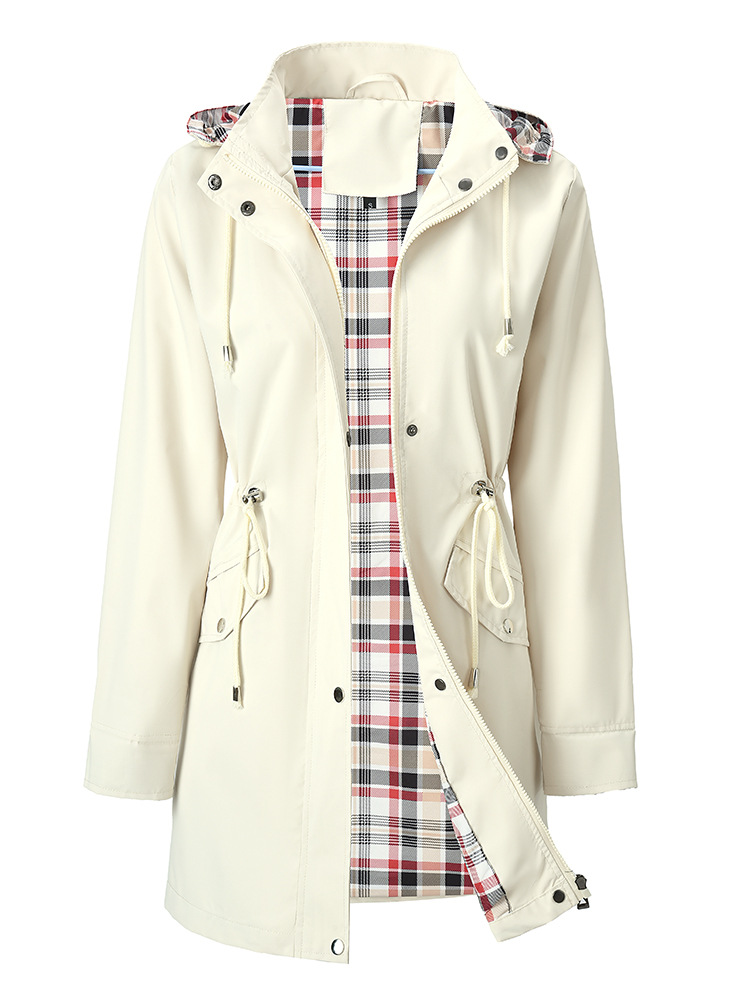 Plus Size Padded Jacket with Hood and Drawstring – Casual and Comfortable for Autumn and Spring