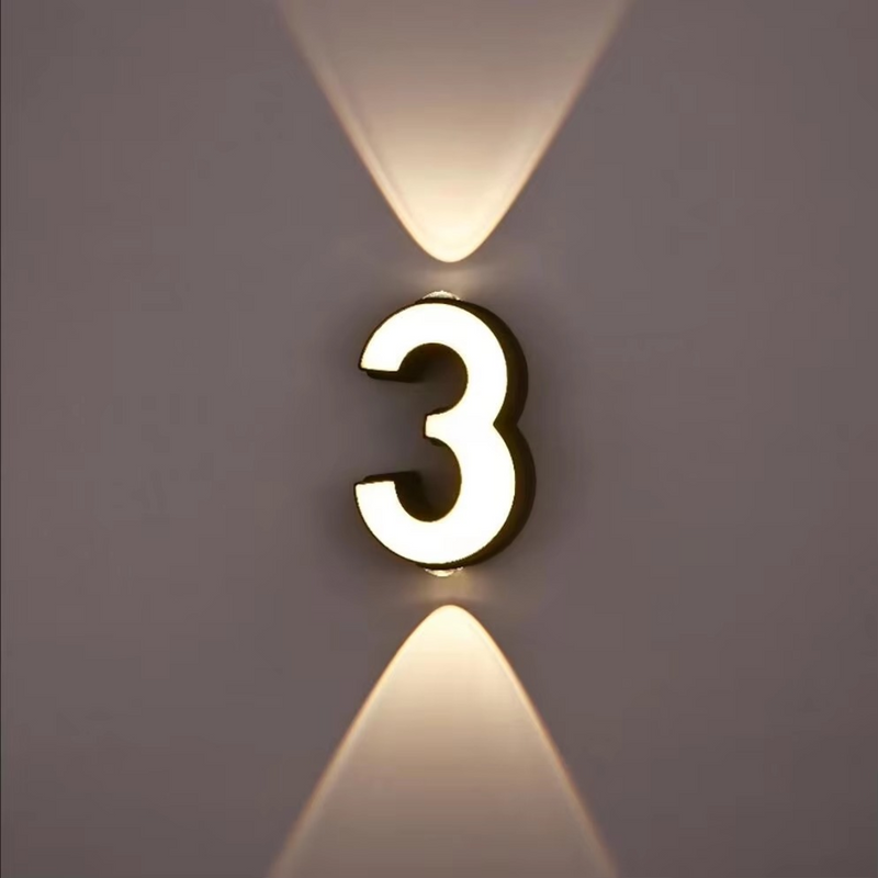 LED Illuminated House Number with Up-and-Down Wall Lighting