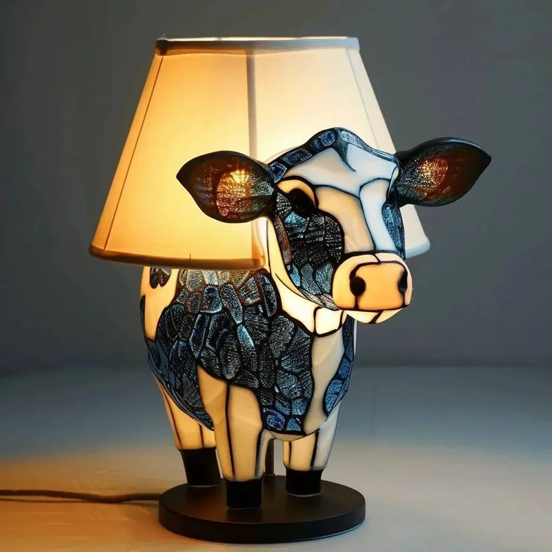 Tiffany Style Cow Table Lamp with Warm Light and Artistic Design for a Cosy Interior
