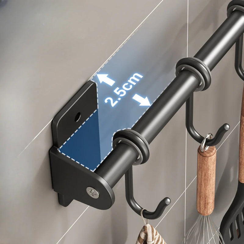 Wall-Mounted Kitchen Utensil and Lid Rack with Sliding Hooks