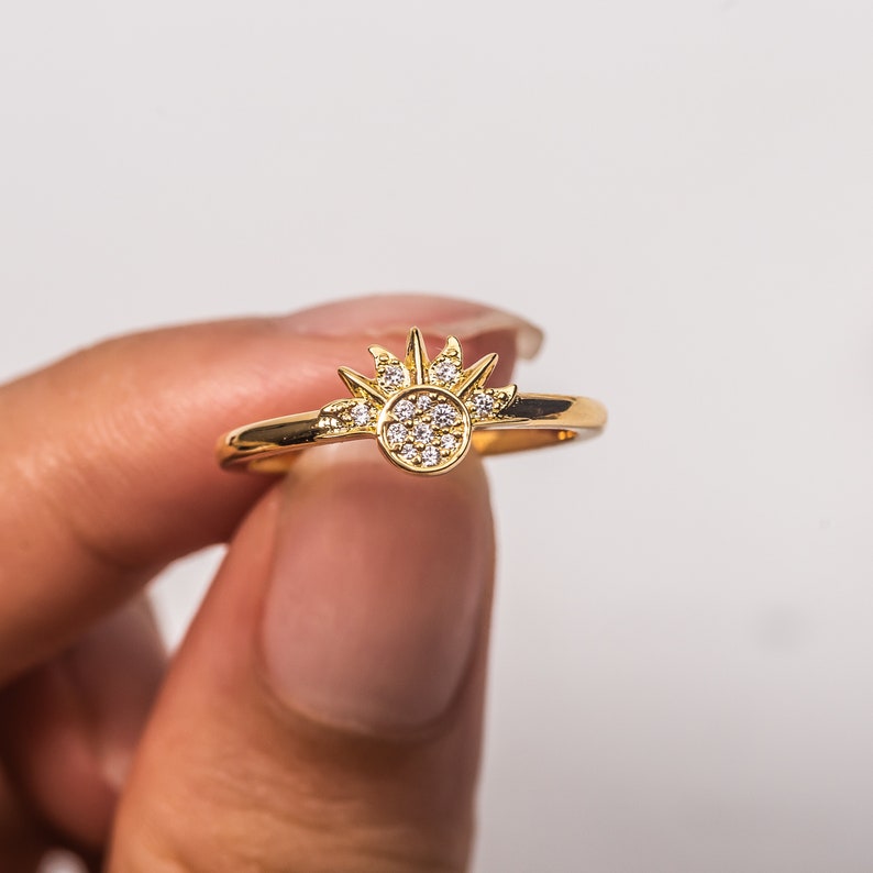 Two-Piece Sun and Moon Ring Set with Crystal-Style Details