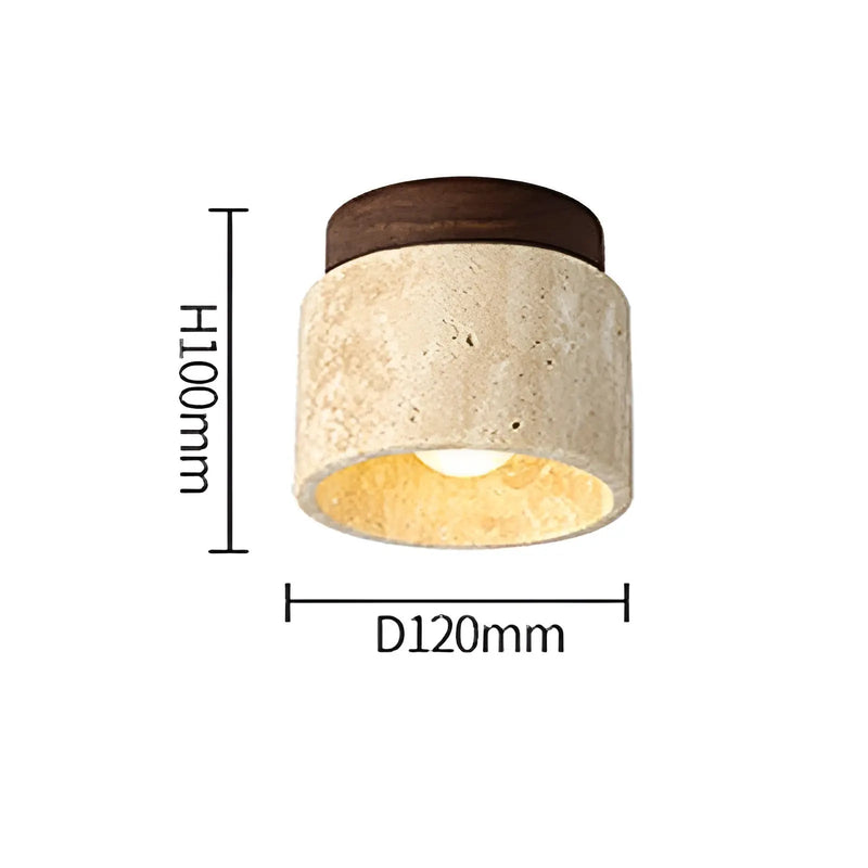 Compact Stone-Effect Ceiling Light with Wood-Effect Mount