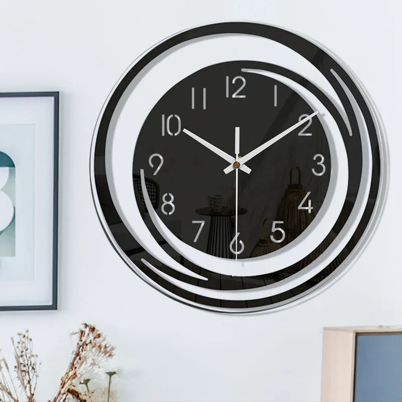 Silent Round Wall Clock with Layered Spiral Frame for Home Décor